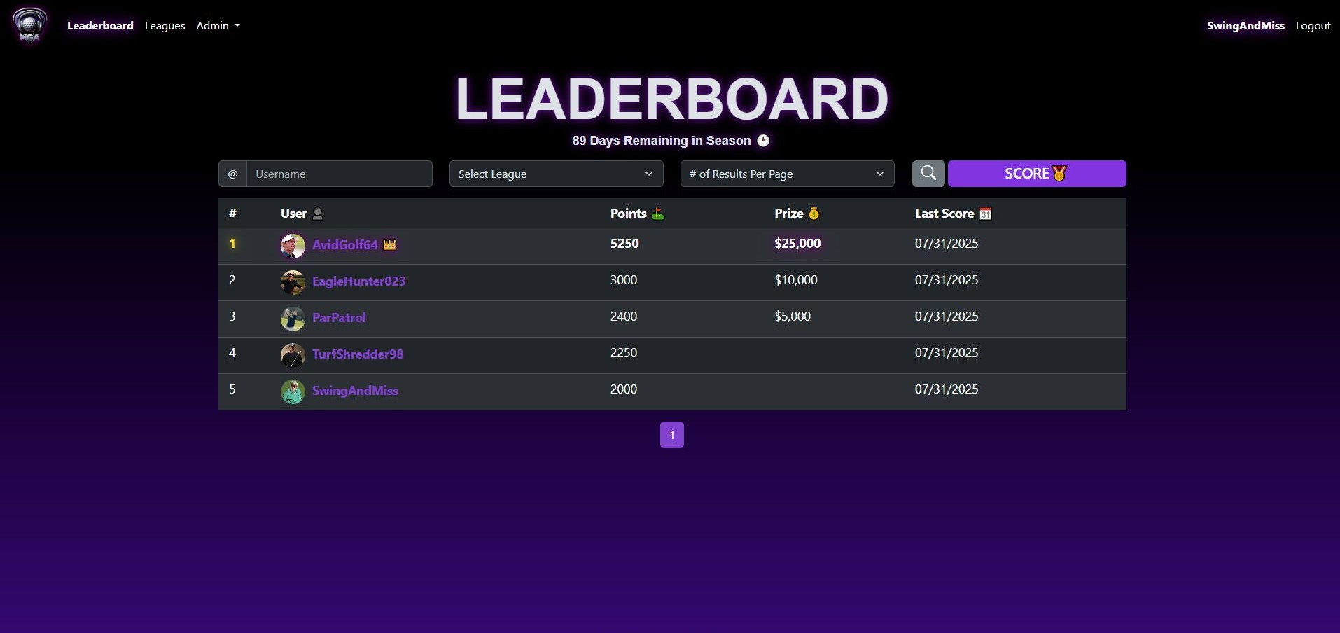 Custom season-based leaderboard web application